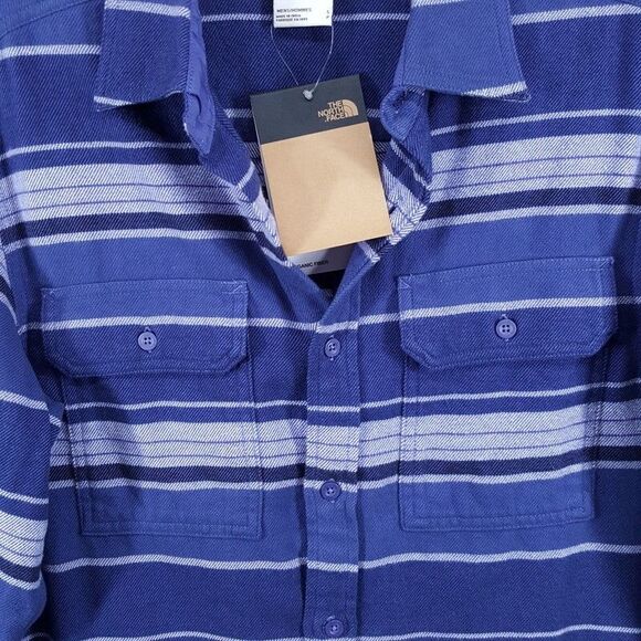THE NORTH FACE Shirt Mens Small Blue Stripe Button Up Flannel ARROYO $90 - Picture 2 of 8